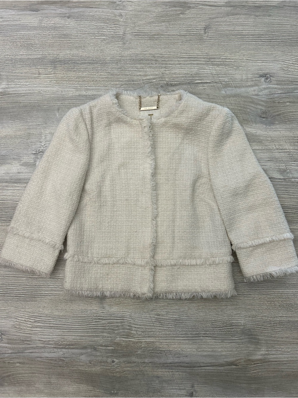 Ted Baker London "Xeniaa" Working Title Cropped Bouclé Jacket Ivory/Cream US 4